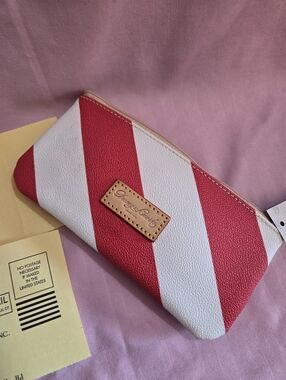 Dooney & Bourke Red and White Diagonal Stripe Cosmetic Pouch NWT